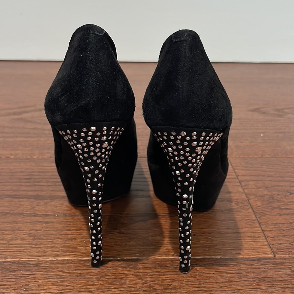 PARIS Hilton Women’s Black Suede Peep Toe Platform Pump Size 8.5 - Picture 5 of 6